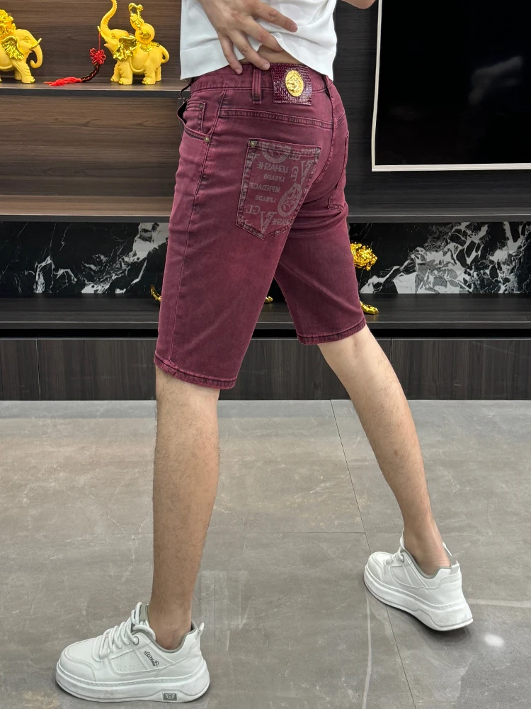 Fashionable High-End Men's Denim Shorts Summer Trend Washed Print Straight Leg Five-Point Casual Breathable Polyester Cotton ...