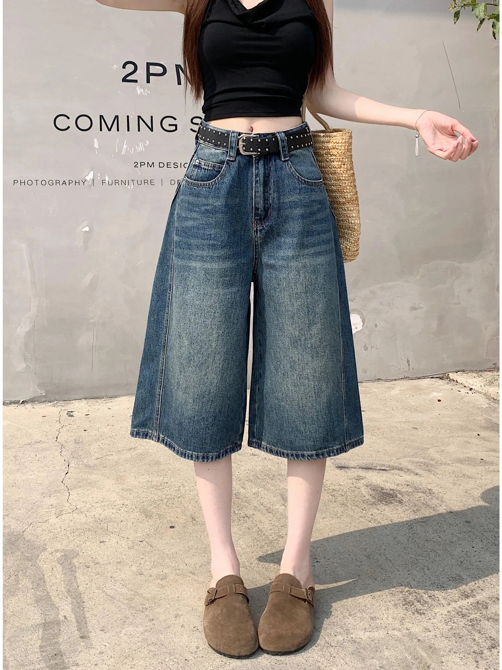 

American Style Vintage Washed Straight Leg Jeans Women's Spring 2026 New Loose Slimming Seven-Foot Casual Pants