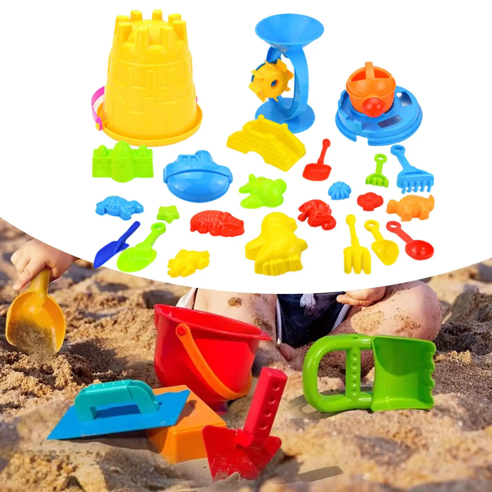 Conjunto de baldes e pás de areia para brinquedos de areia de praia de 25 unidades para aniversário de viagem de jardim