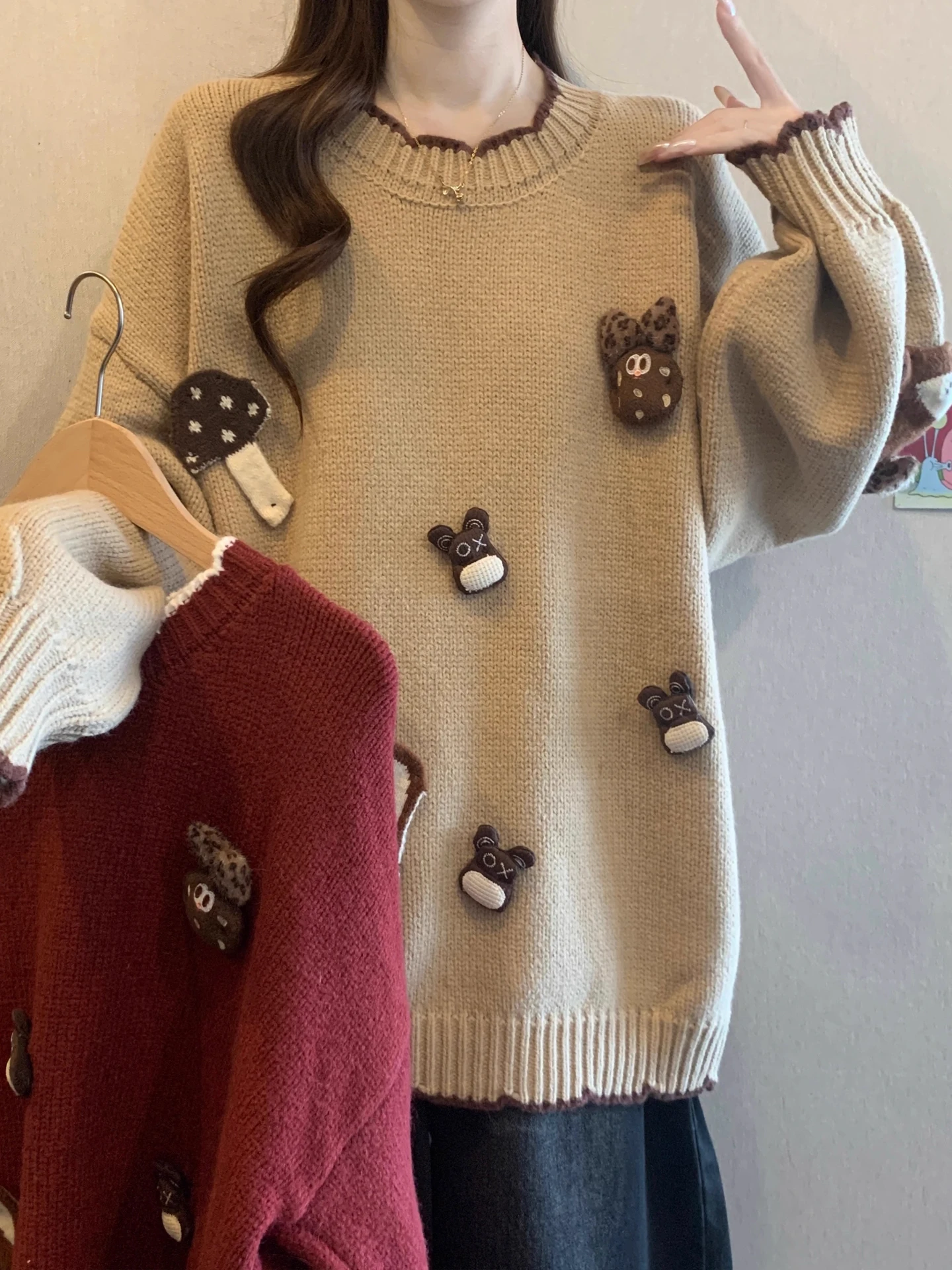 

Милый вязаный свитер с головой медведя, женский, свободного кроя, осенне-зимний, теплый, мягкий, с круглым вырезом, с длинными рукавами, для повседневной носки, эксклюзивно онлайн