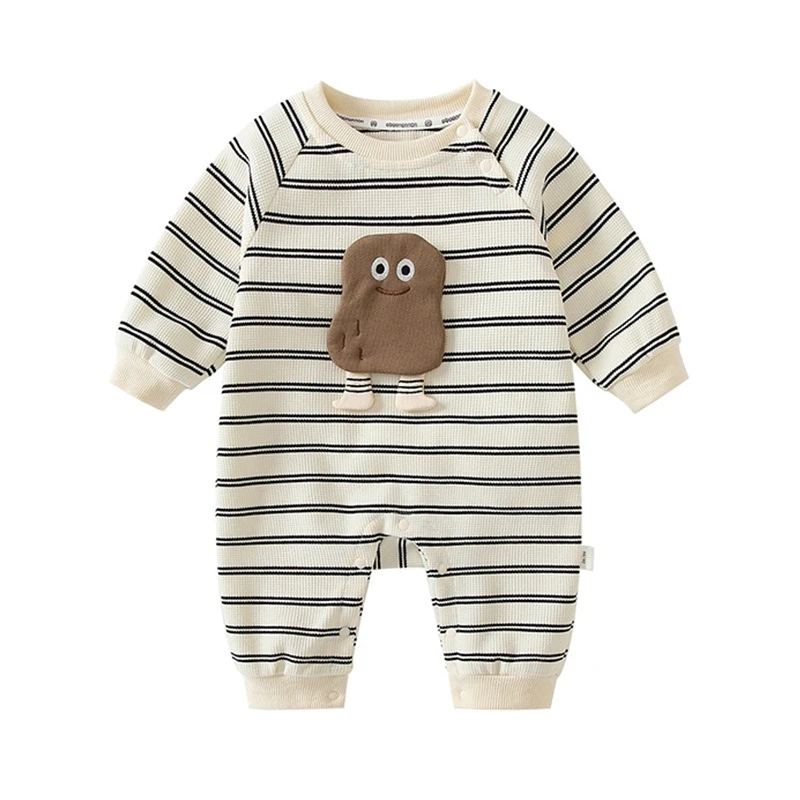 Unisex Baby Crew Neck Romper for Spring & Autumn Boys & Girls Adorable Cartoon Potato Jumpsuit Infant Black Striped Bodysuit
