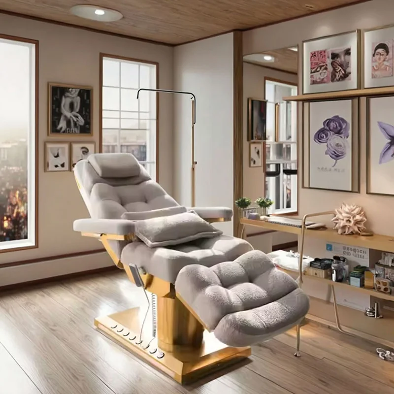 High Quality Professional Facial Headspa Adjustable Automatic Electric Lift Thermal Massage Table Bed With Hole