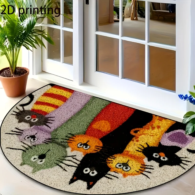 VIKAMA AimzzaSKY Cat Cute Cartoon Semi-Circular Soft Door Mat Carpet For Living Room Rug For Bedroom Bathroom Mat Home Decor