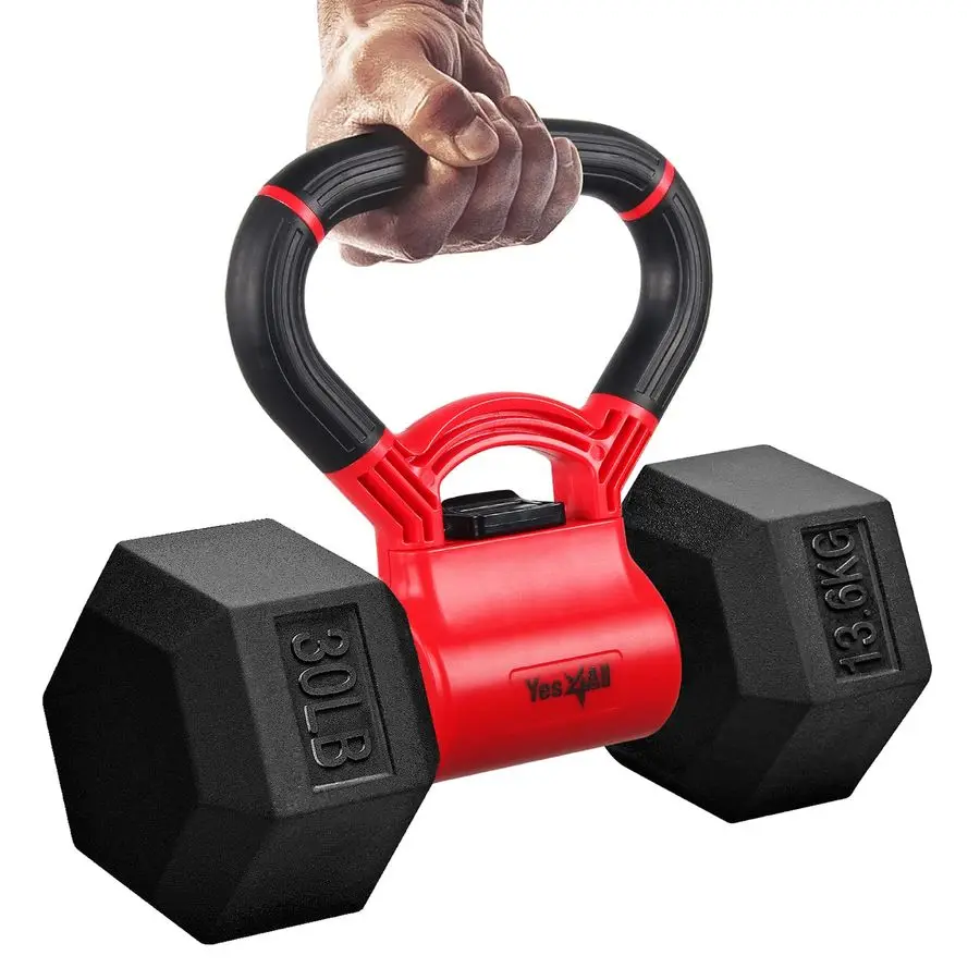 

Combo Kettle Grip Single Rubber Hex Dumbbell Single 30lbs Red Customizable