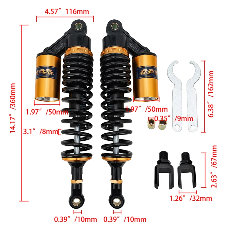 360mm Universal Motorcycle Shock Absorber Rear Suspension Damper for ATV Scooter Dirt Bike Electric Bicycle Parts
