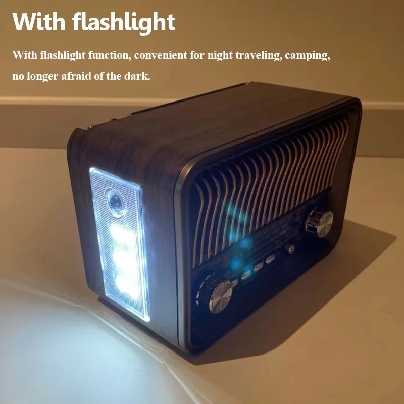 Portable Retro Radio Mini FM/AM/SW Radio Receiver Vintage Bluetooth Speaker with LED Flashlight Suuport TF Card USB AUX Play