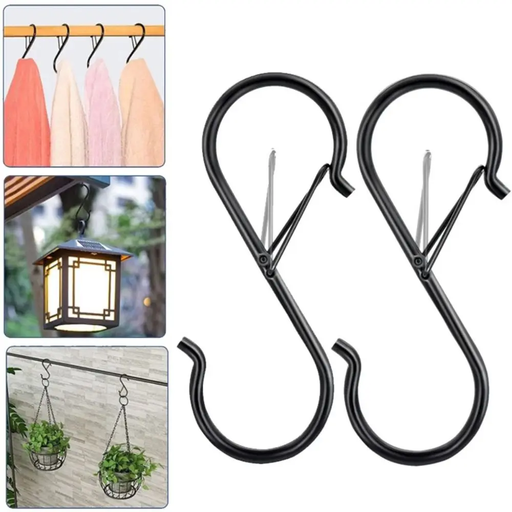 2pcs Practical Anti-Drop S-Shaped Hooks Garden Heavy Duty Metal Hooks Hanging Rack Safety Buckle Hook