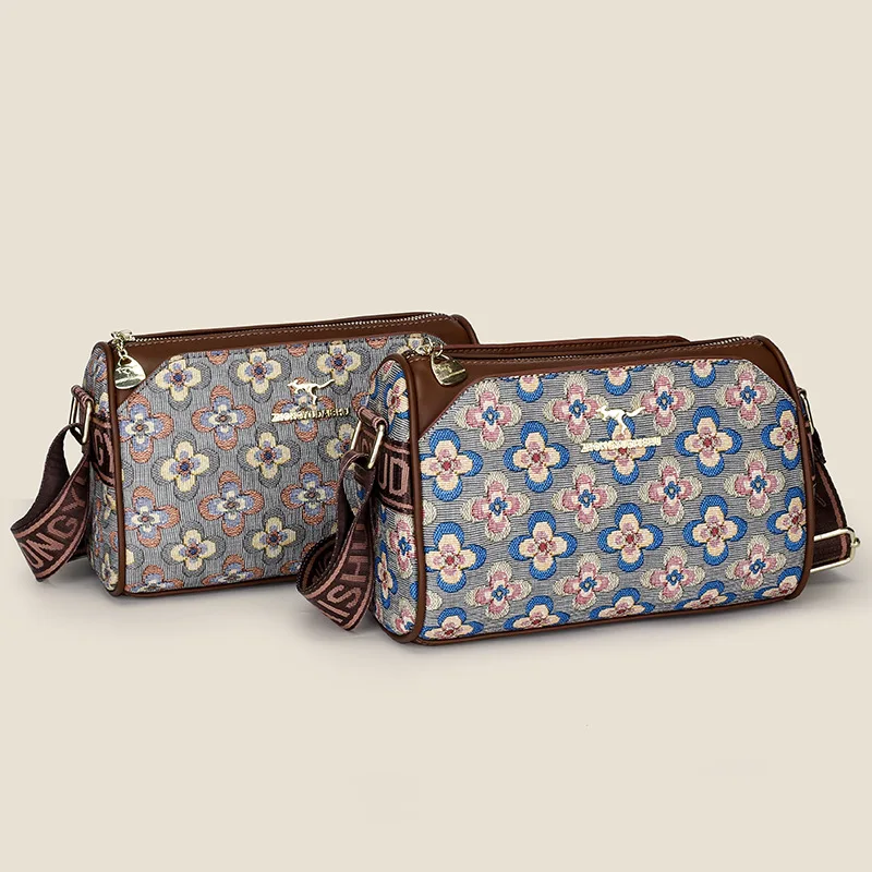 

Wear-resistant PU leather flower women's shoulder bag simple light luxury widened shoulder strap crossbody bag retro women's bag