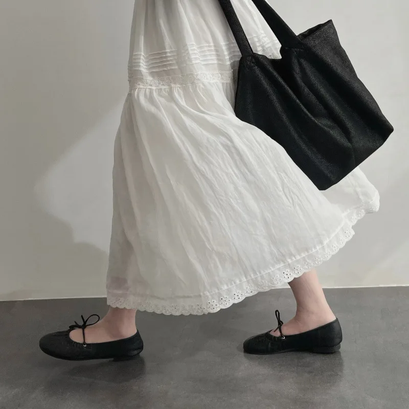 

A-shaped skirt white skirt 2025 summer new cotton and linen literary and artistic fan fairy skirt