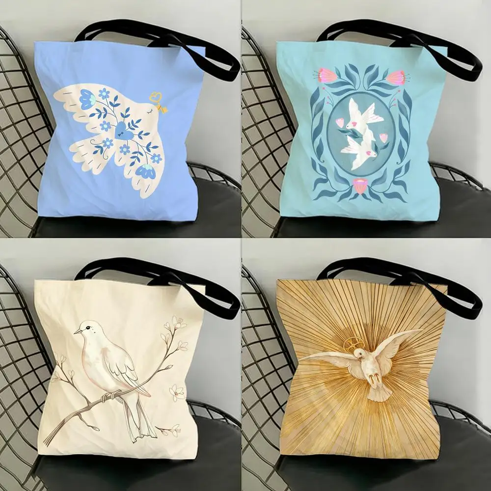 Bolsas de almacenamiento con estampado de palomas tranquilas y a la moda, serie de bolsas de compras, bolso de hombro ligero para uso diario