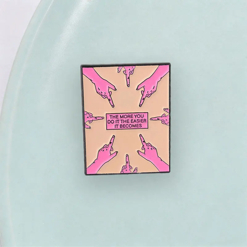 Fun Palm Pattern Metal Brooches Getting Easier to Make Inspirational Slogans Button-Up Jacket Decor Badges Accessories