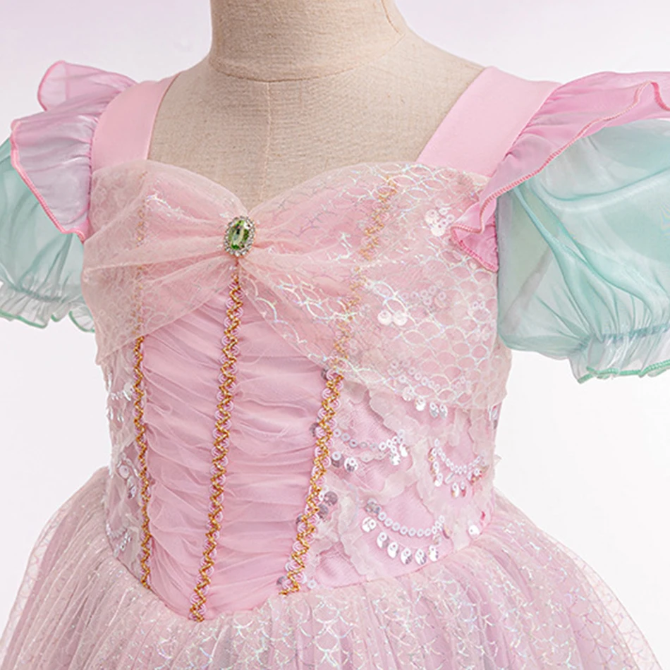 Vestido rosa de princesa Ariel para niñas, vestido de fiesta de cumpleaños para niños, ropa de moda para niñas, disfraz de Halloween de 3 a 8 años