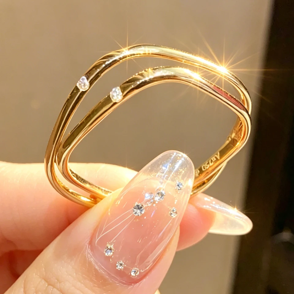 Yupsk 2/3/5pcs/set Square Shaped Stainless Steel Ring Set for Women Girls Simple Single Zirconia Decorative Charm Rings Jewelry