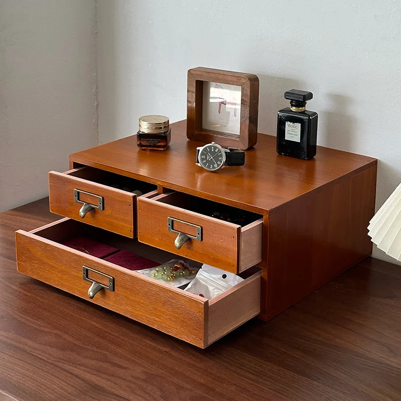 Wooden desktop shelving Sundries Stationery organizer desk office drawer locker Cosmetic storage box