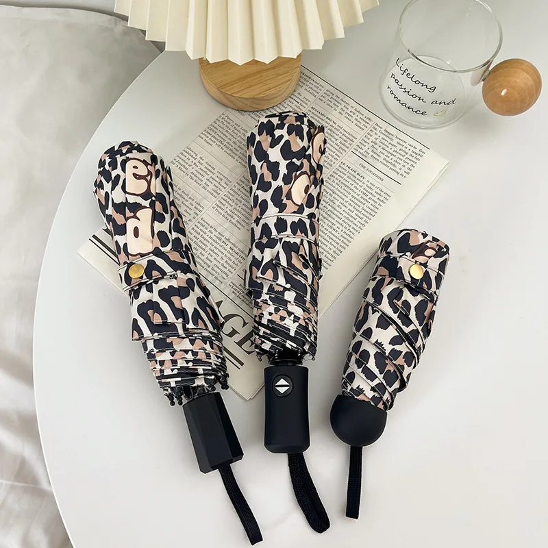 Leopard Umbrella Cartoon Fashion Smart Umbrella Full Automatic Brand Plegable UV Protection Sun parasol portatil