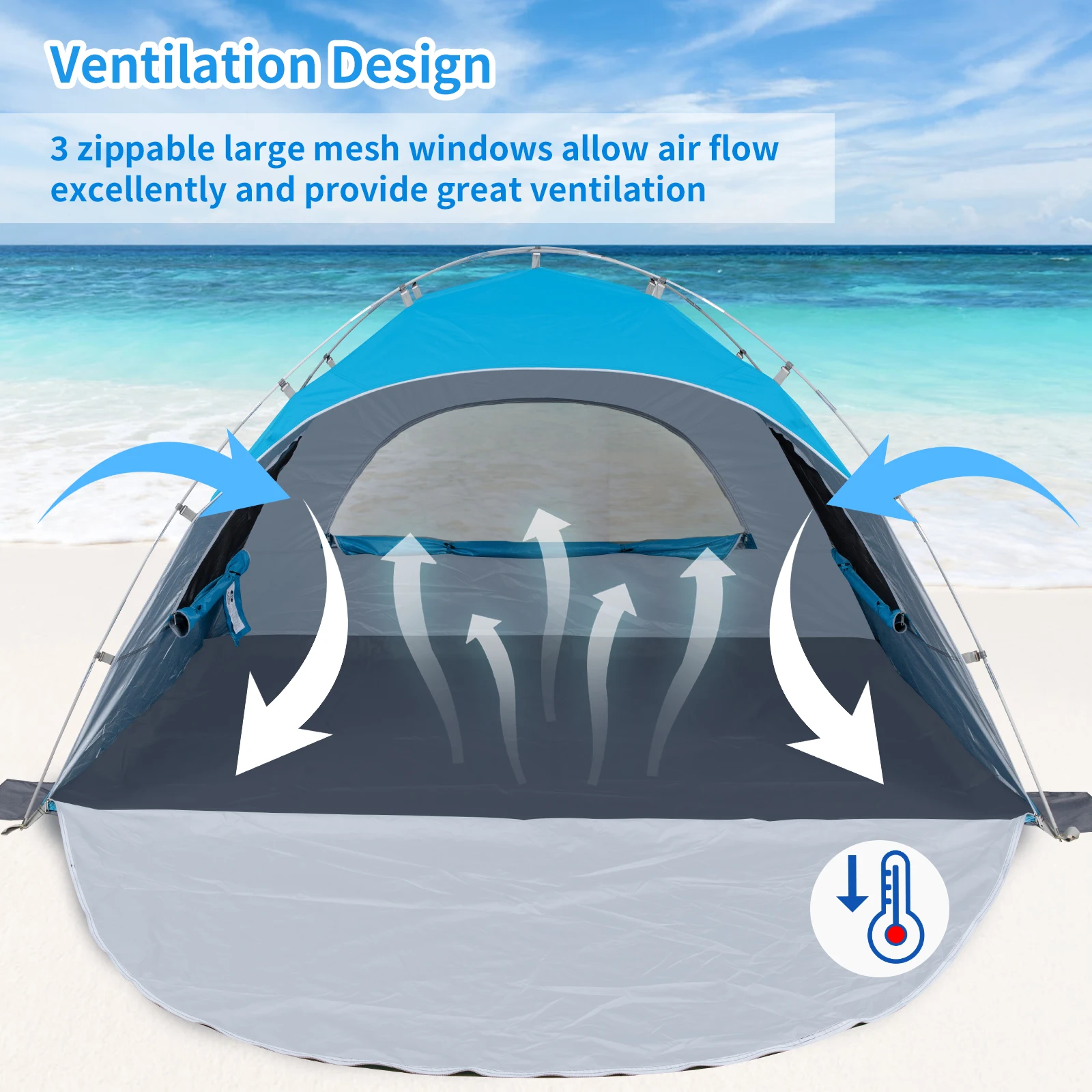 Imagem -05 - Portátil Camping Sun Sombra Shelter Tenda Praia 24 Pessoa Proteger uv Respirável Janela Mesh Fácil de Configurar ao ar Livre