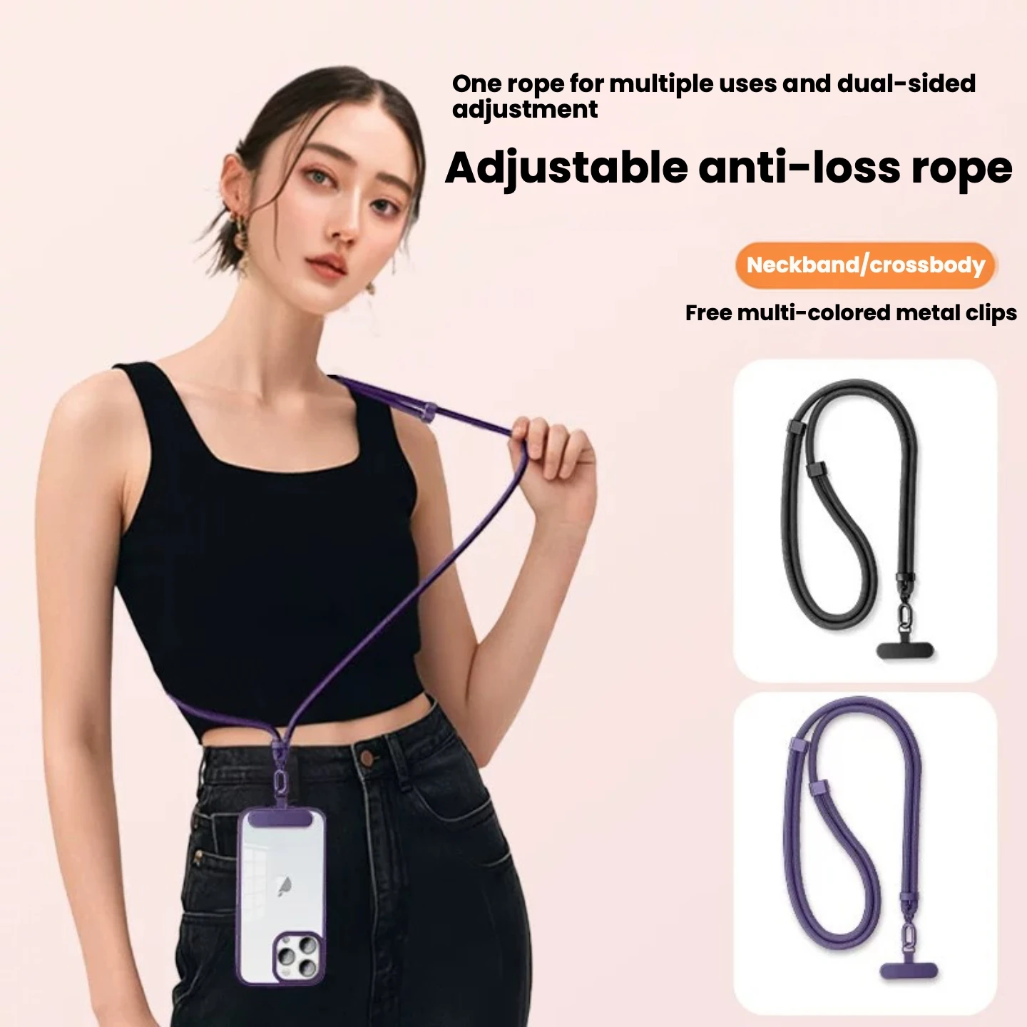 Premium 2-in-1 Outdoor-Handy-Lanyard: Verstellbarer Umhänge-/Halsgurt mit sicherem Metallanker – Anti-Verlust-Schulter-/Halskette – Detail 1