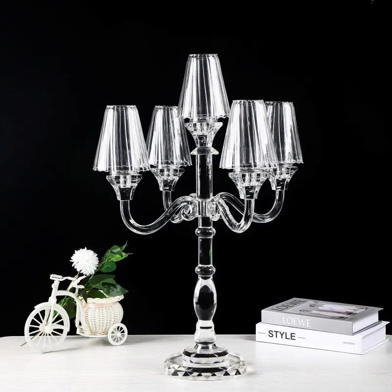 Elegant 5 Arm Crystal Candelabra Glass Candle Holder for Wedding Table Centerpiece Home Decor Vintage Style Ornament Luxury