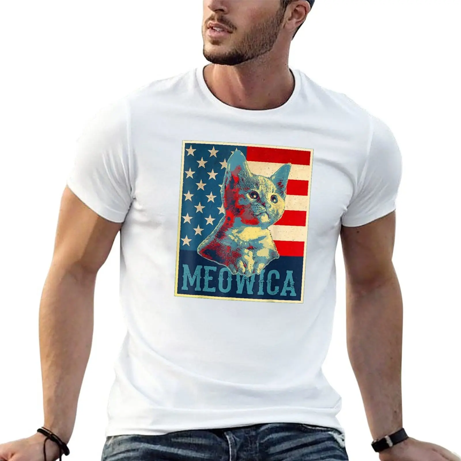 New 4th of July Meowica Kitty Cat T-Shirt man clothes Aesthetic clothing mens big and tall t shirts