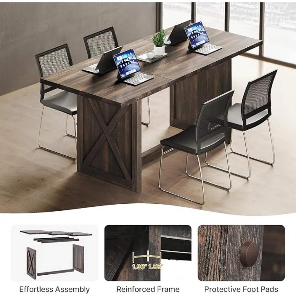 70.8" Large Farmhouse Dining Table for 6 to 8 People, Rustic Style Wood Dinner Table, Rectangular Dining Table for Dining Room