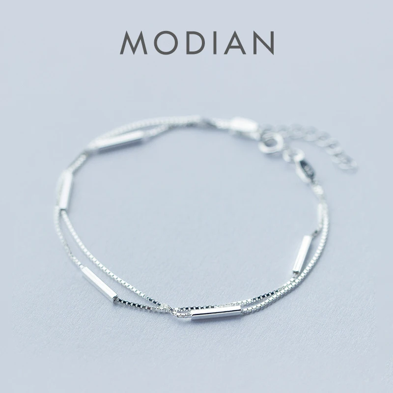 

Modian New Arrive Simple Fashion 925 Sterling Silver Geometric Stick Bracelet for Women Snake Bone Chain Fine Jewelry Girl Gift