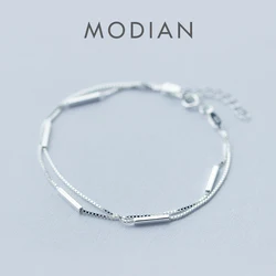 Modian New Arrive Simple Fashion 925 Sterling Silver Geometric Stick Bracelet for Women Snake Bone Chain Fine Jewelry Girl Gift