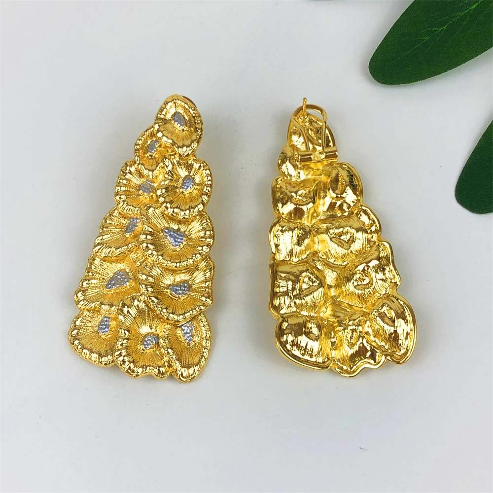 طقم مجوهرات بلونين أفريقي دبي قلادة نسائية واسعة وسوار وأقراط وخاتم لهدايا مجوهرات الزفاف #3