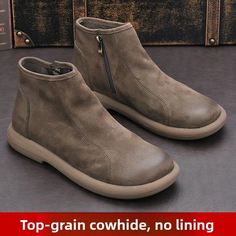 

Men's High-Top Boots Fall Winter Faion Retro Briti Sle Zipper Matte Leather Chelsea ort Boots Single Boot