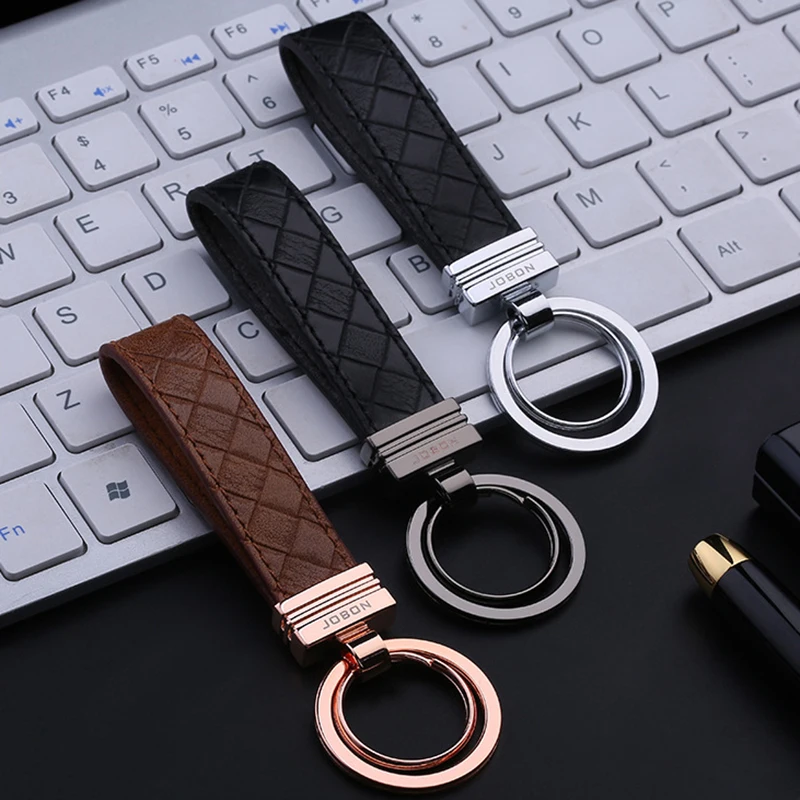 Jobon High-Grade Car Key Chain Women Men Keychains Cow Leather Key Ring Holder Jewelry Bag Pendant Classic Best Gift for Men