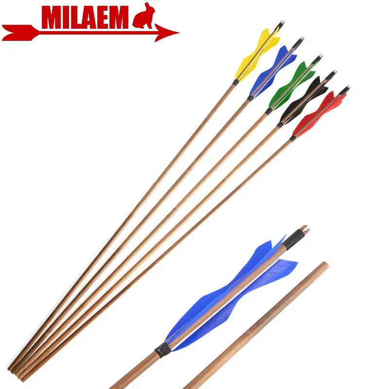 6/12pcs Archery Bamboo Arrow Shaft 5inch Turkey Feather OD8mm Handmade Recurve Longbow Bow Hunting DIY Shooting Accessories