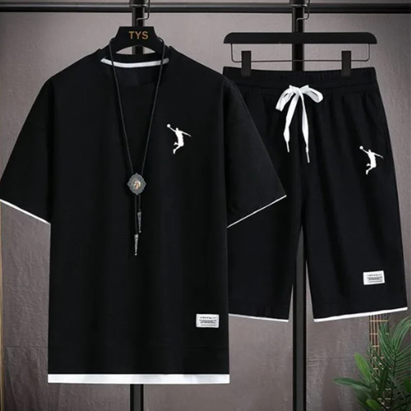 

2024 Summer Men's Waffle Sets Casual T-Shirt And Shorts Set Male Sports Suit Solid Color Tracksuit Loose Suits Size ﻿