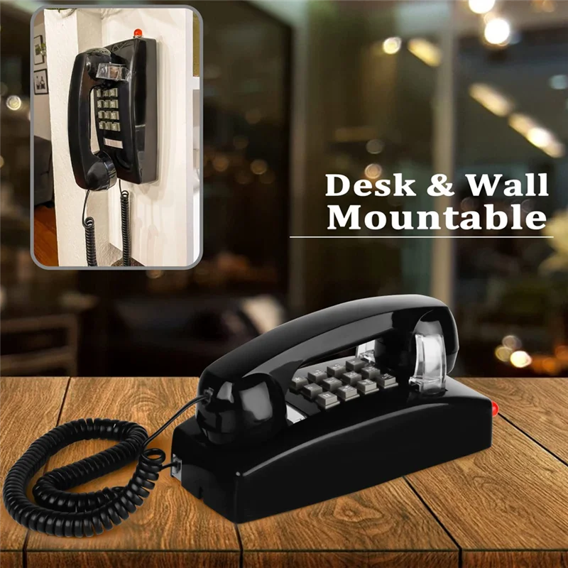 Classic Wall Phones for Landline with Mechanical Ringing, Single Line 2554 Wall Telephone with Voicemail Indicator,Black