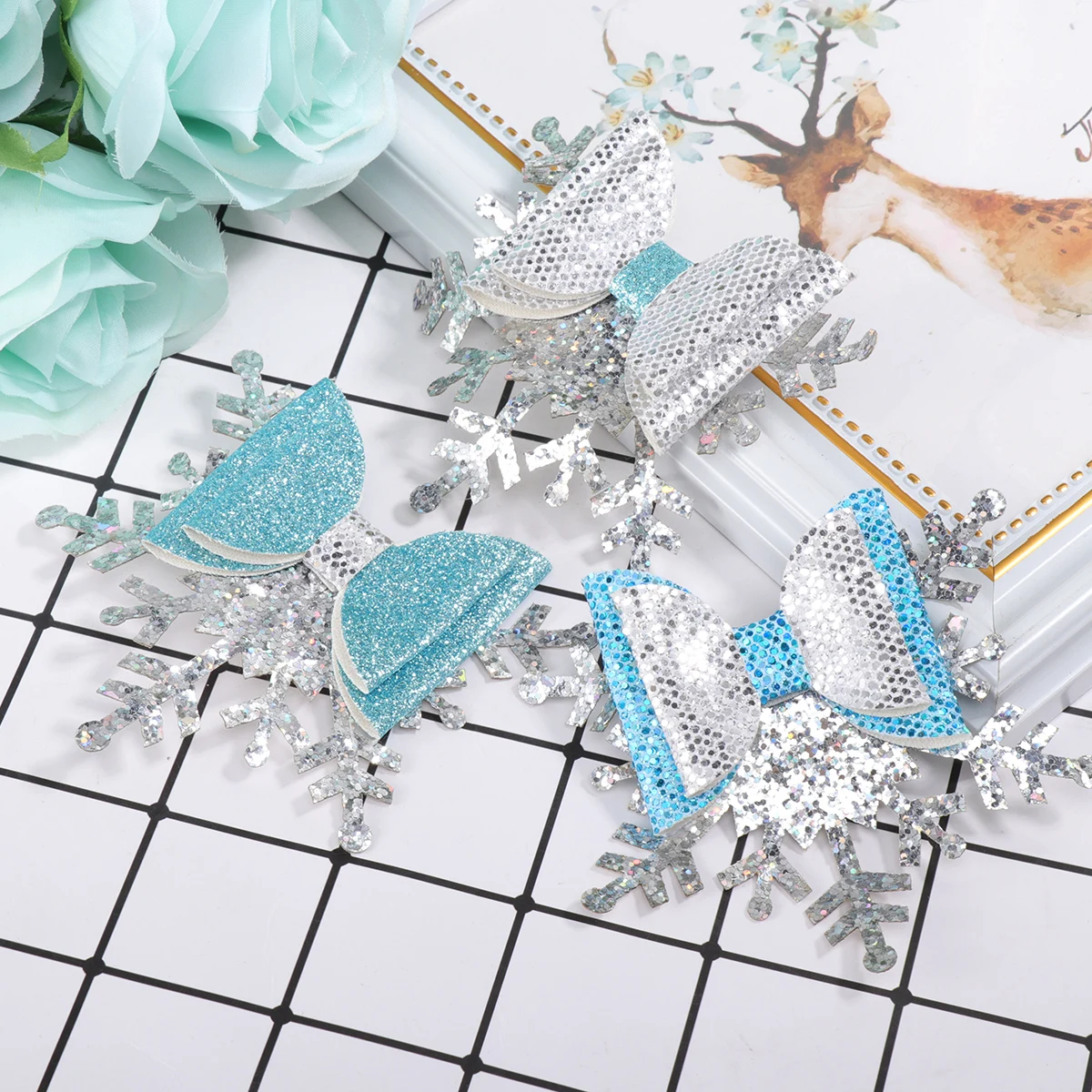 

3Pcs Bow Hairpin Glitter Snowflake Baby Girl Accessories Christmas Headwear Clips Girls Hair Decor Fashion Gift