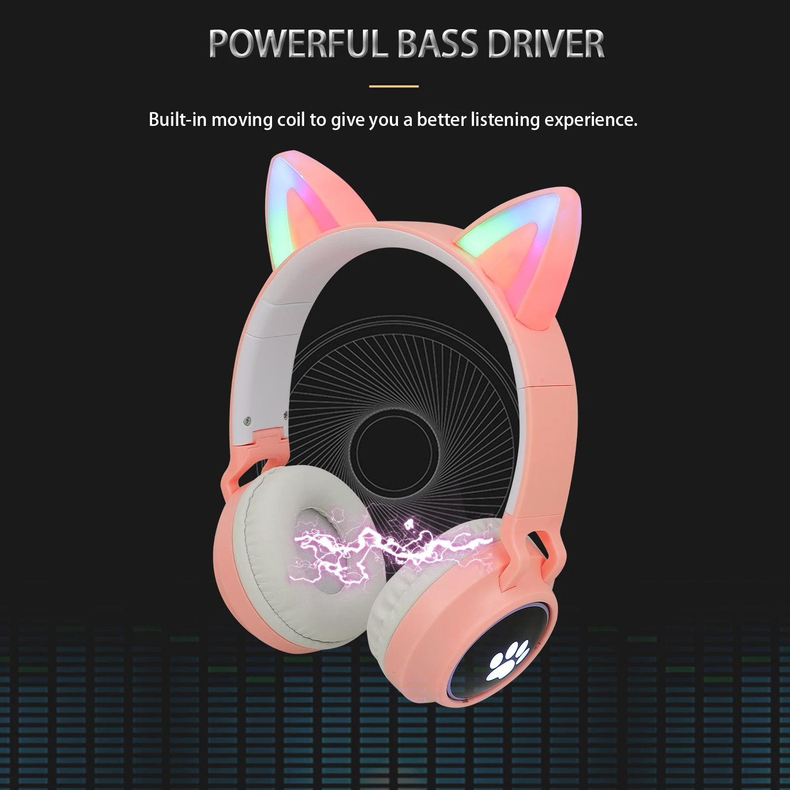 

Cat Ears Headphones Pink Foldable Wireless Gaming Headset Over Ear Sound Quality Mobile Laptop Tablets PCs Gaming