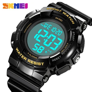 SKMEI high volume 4 Alarm outdoor sports watch metronome simple style 2 time LED display digit wrist watches for men