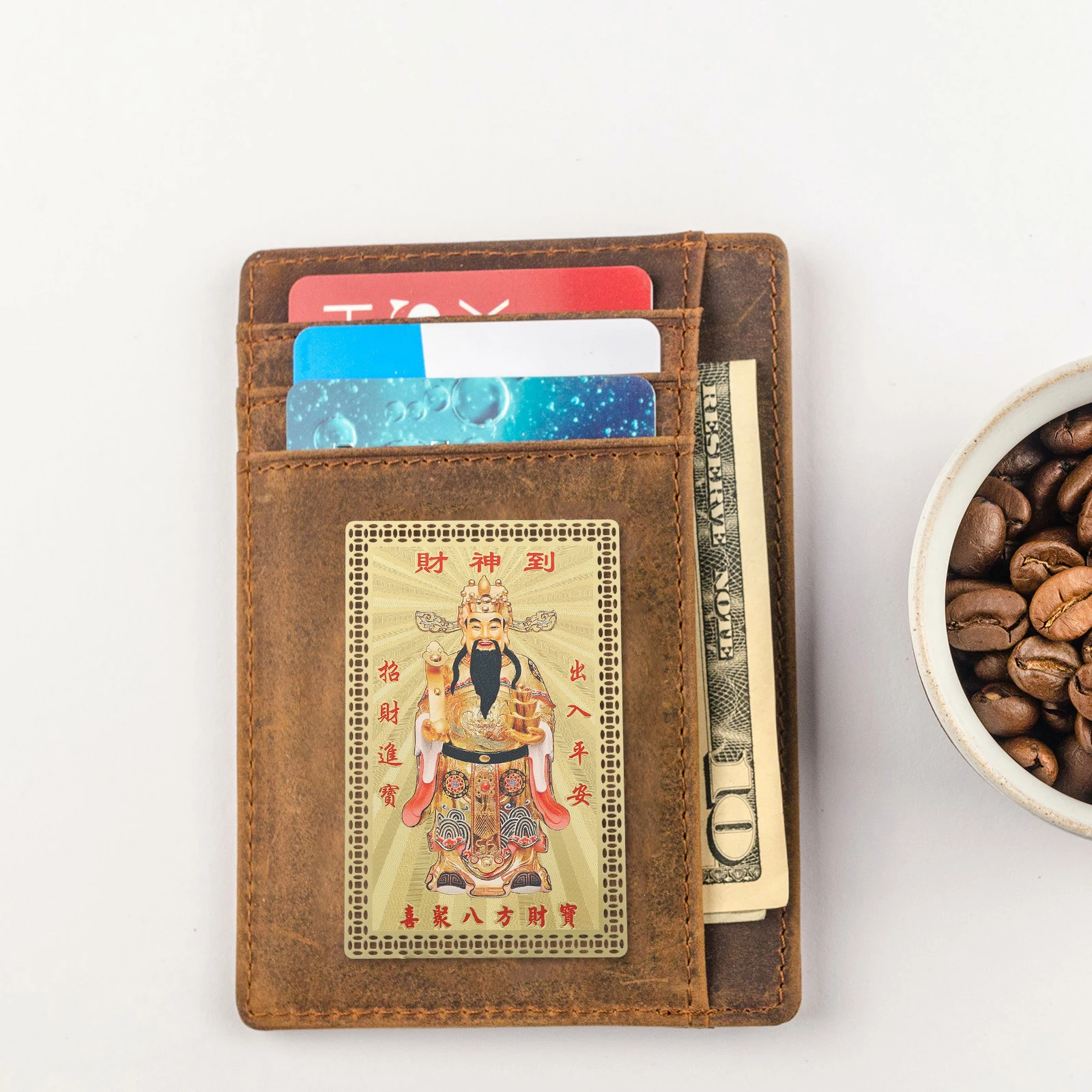 

4Pcs Lucky Cai Shen Card Copper Wealth Phone Case Charm Prosperity Decal Auspicious Energy Chinese New Year Gift