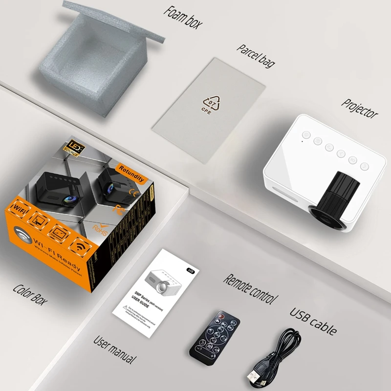 Imagem -05 - Mini Projetor Portátil para Home Theater Telefone Celular sem Fio Projetor Multifuncional Branco Yt100 Durável