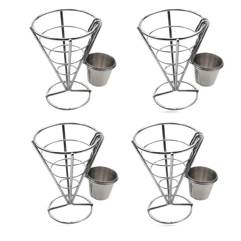 16 Pcs French Fries Stand Cone Basket Fry Holder With Dip Dishe Cone Snack Fried Chicken Display Rack Food Shelves Bowl