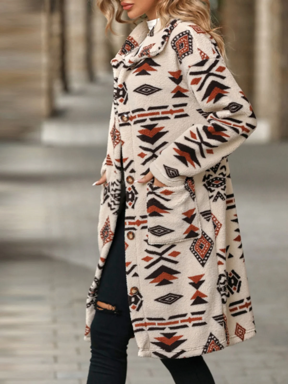 Street Sle Plaid Print Fluffy Jaet Donna Autunno Inverno Nuova taglia piccola Super carino Bottone singolo Lunghezza lunga Top peloso