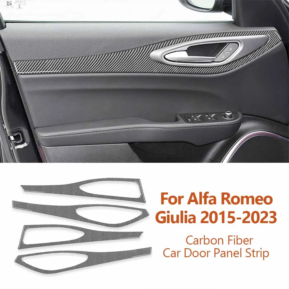 For Alfa Romeo Giulia Stelvio 2015-2023 Carbon Fiber Car Door Handle Panel Strip Decorative Stickers Styling Auto Interior Parts