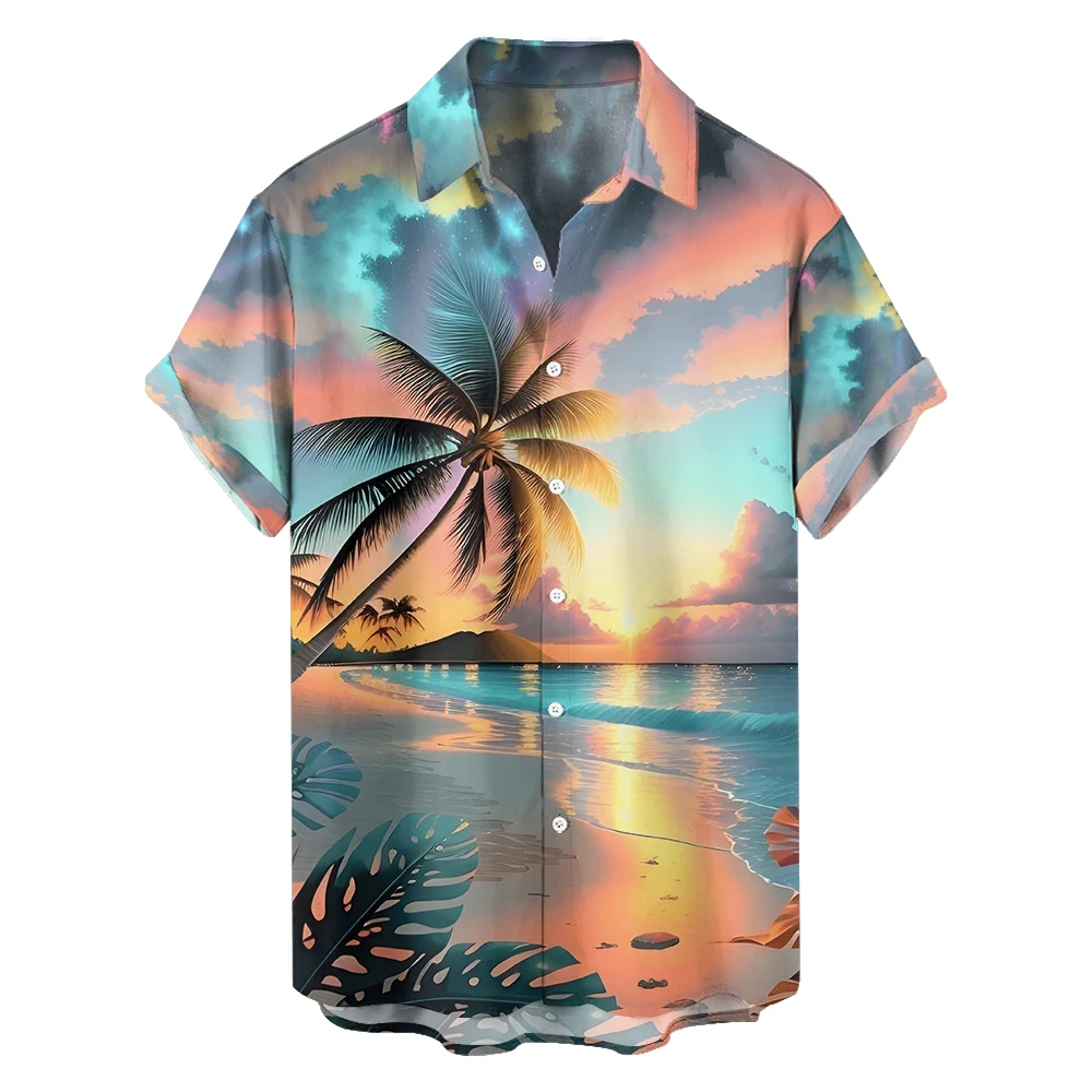 

Original summer beach scenery leisure travel large size short sleeve shirt Hawaiian style digital print loose trend shirt