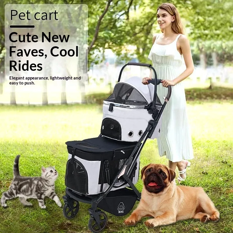 carrinho pet Medium-sized Double-layer Foldable Muti-Pet Travel Stroller for Cats/dogs Portable Outdoor Use