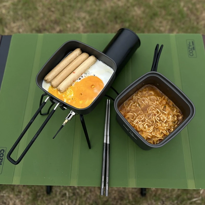 

Outdoor Camping Square Pot Set Folding Portable Aluminum Alloy Lunch Box Wear Resistant Easy Cleaning Corrosion Camping Cookware
