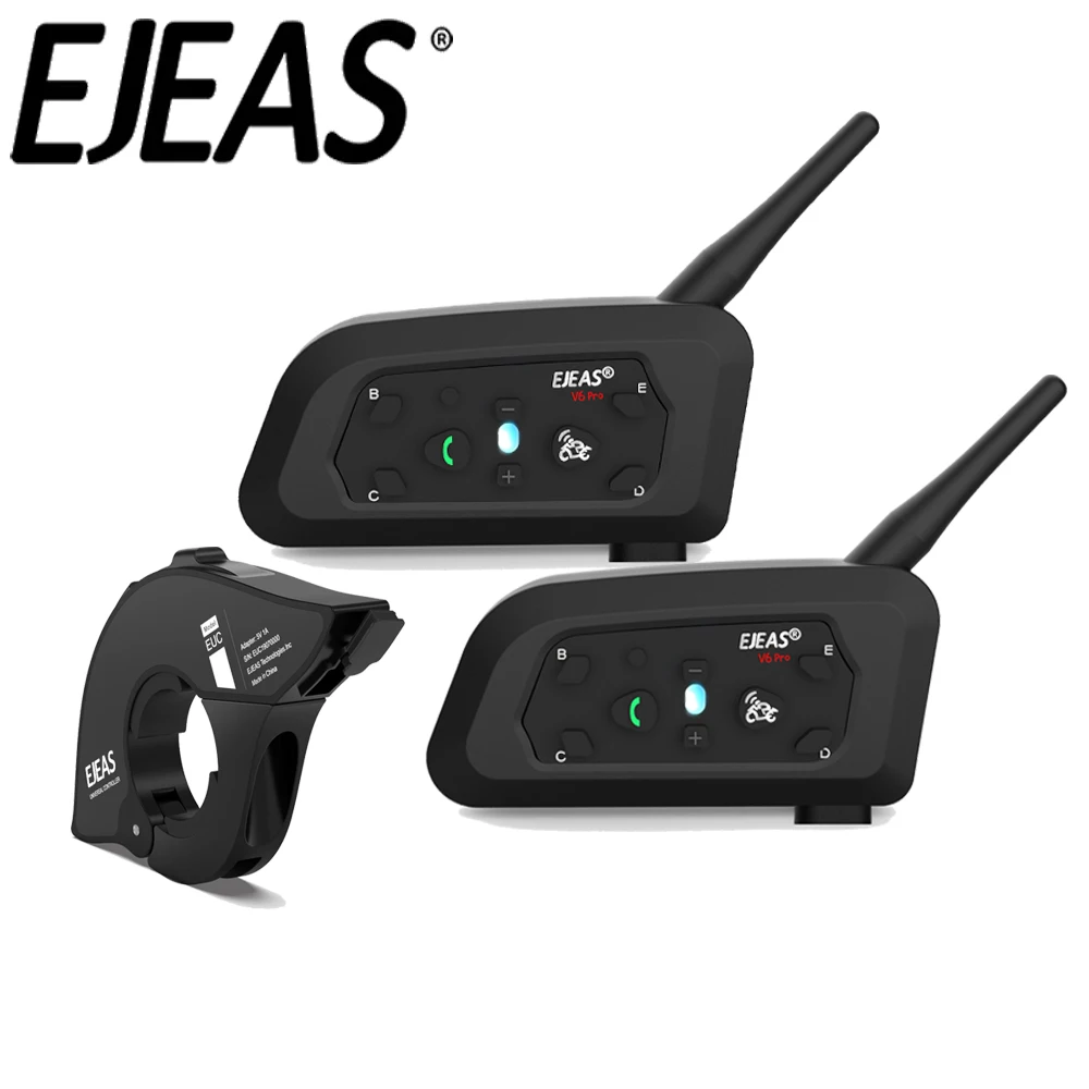 

EJEAS V6 PRO + Motorcycle Helmet Bluetooth Intercom Headset EUC with 800M BT Interphone Communicator for 6 Riders Reduce Noise