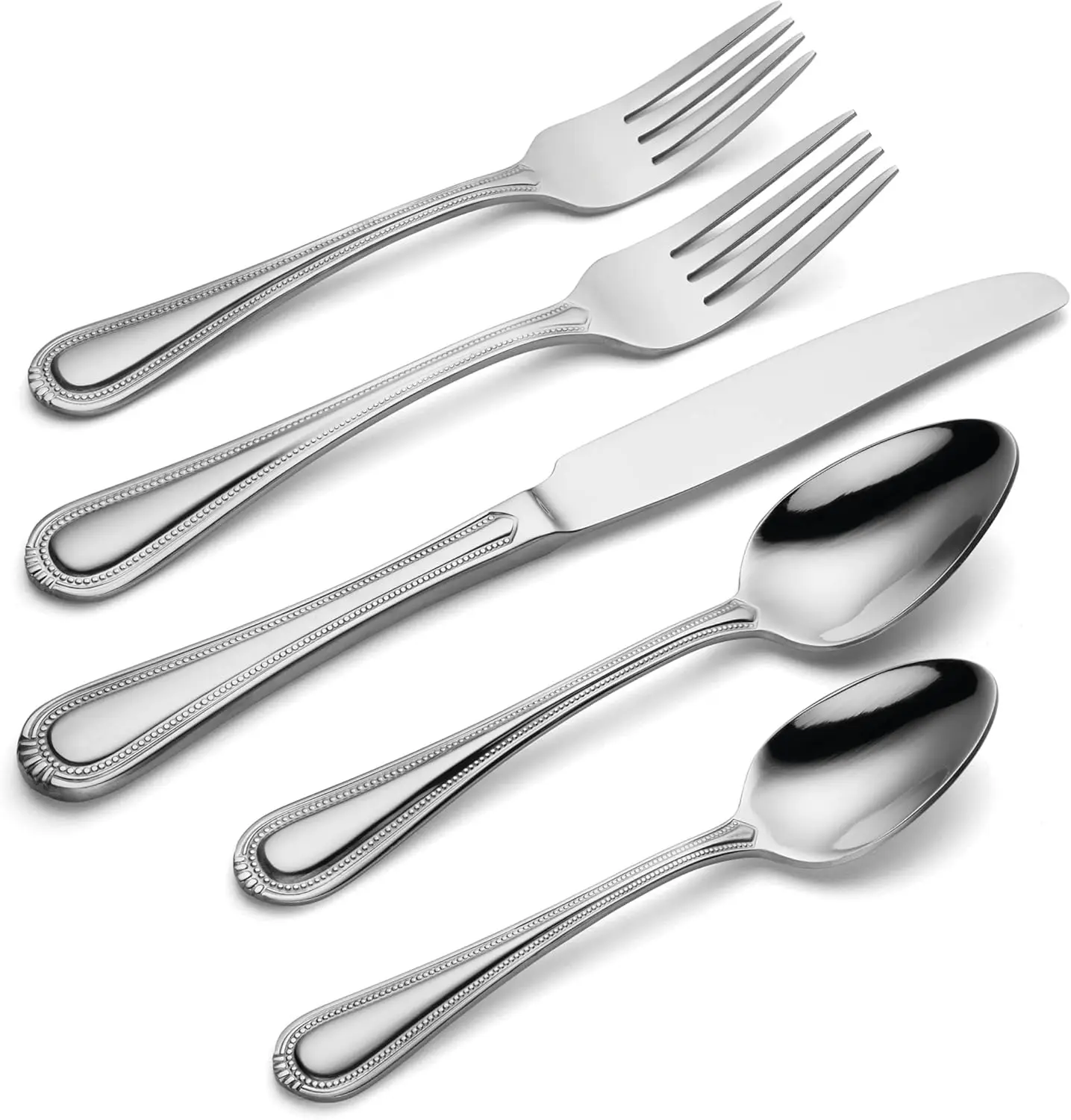 Set Peralatan Makan Stainless Steel 45-Piece untuk 8 Orang, Aman untuk Mesin Cuci Piring dengan Peralatan Penyajian, Desain Mutiara Manik-Manik