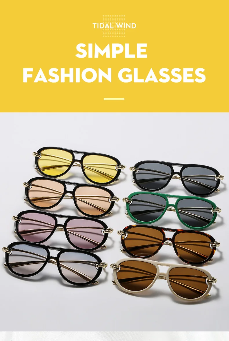 Mode Knoten Doppel Strahl Pilot Sonnenbrille Luxus Marke frauen Personalisierte Sonnenbrille Outdoor Straße Casual Einfache Sonnenbrille – Detail 5
