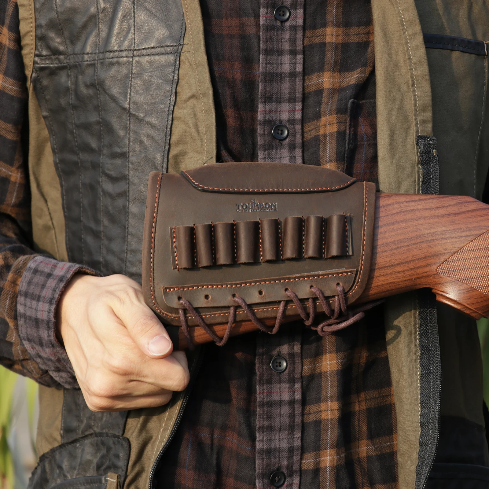 Tourbon taktisches Gewehr Gesäß Wangen auflage Riser Echt leder Schusswaffen Munition patronen Halter Träger Jagd zubehör – Detail 4