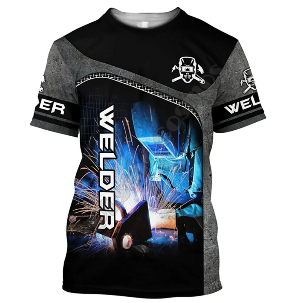 3D Digital Welding Printed Men\'s T-shirt Popular Plus Size Harajuku Popular Short Sleeved Trendy Personalized O-neck Top