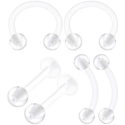 WKOUD 6PCS Bioplastic Clear Horseshoe Piercing 16 Gauge Ball Eyebrow Lobe Labret Earrings Cartilage Jewelry See More Sizes