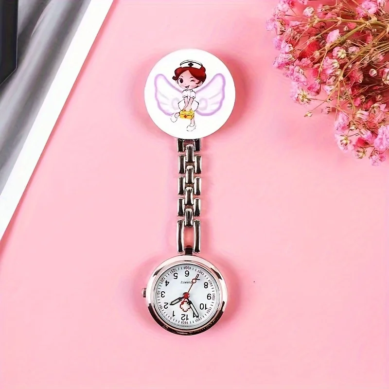 ساعة صدر ممرضة كرتونية ، ساعة ممرضة ، ساعة جيب ، ساعة معلقة ، ملاك طبي ، لطيف ، أنثى ، طالب ، فحص